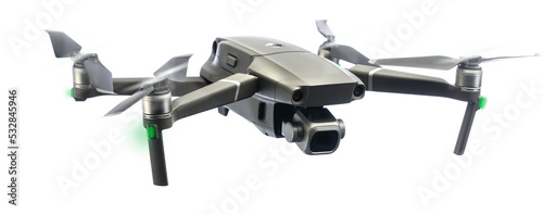 A flying drone isolated on transparency background
