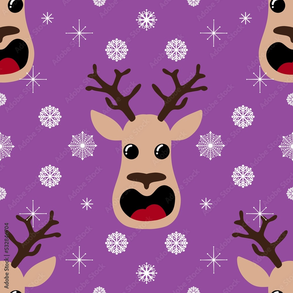 Fototapeta premium Cartoon winter deer seamless Christmas pattern for gifts box and wrapping and clothes print and kids and fabrics