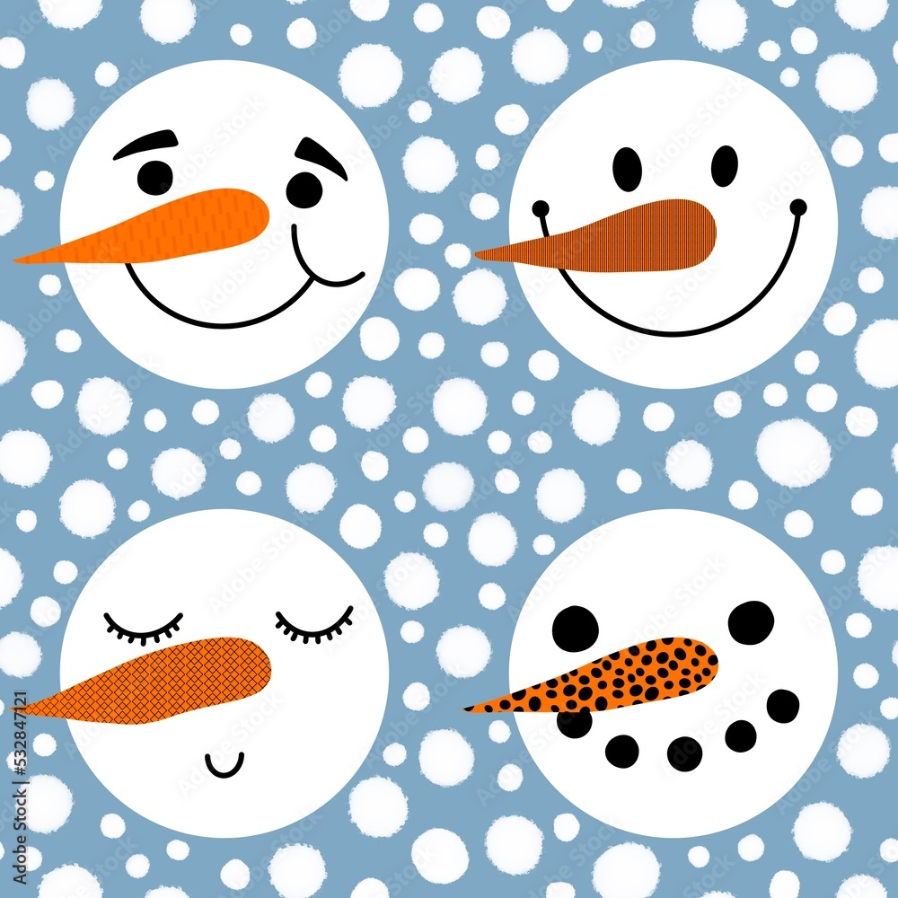 Fototapeta premium Winter ice snowman Christmas pattern for wrapping paper and Noel accessories and kids clothes print and fabrics