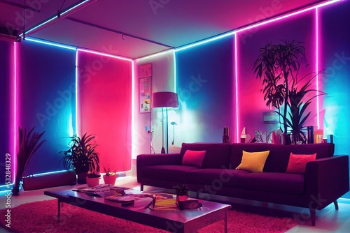 neon light in modern living room