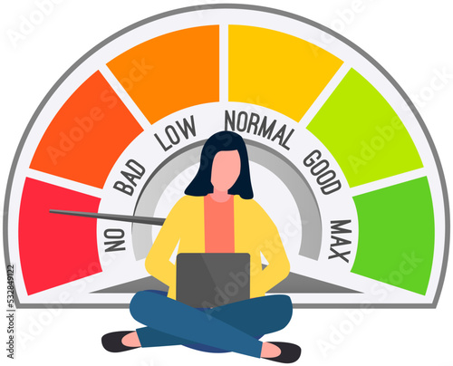 Tired office worker. Professional burnout syndrome. Sad, unhappy woman at workplace with laptop. Deadline concept. Busy overworked woman with computer. Large amount of work, low level of motivation