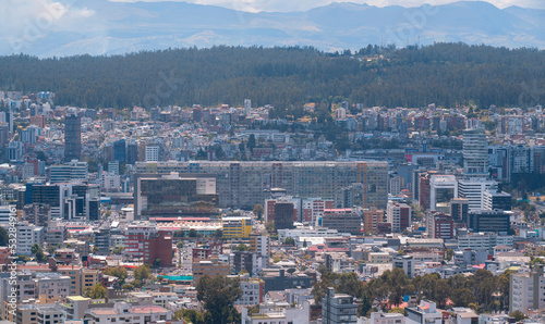 Aerial view of the new Government Financial Platform located on the Rio Amazonas avenue north of the city of Quito on a sunny day © alejomiranda
