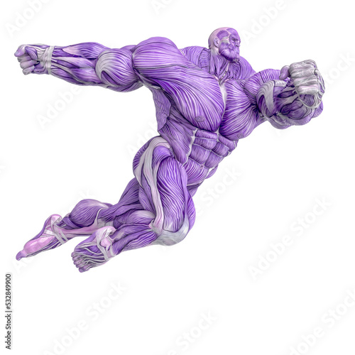 muscle maps of a strong man jumping to punch © DM7