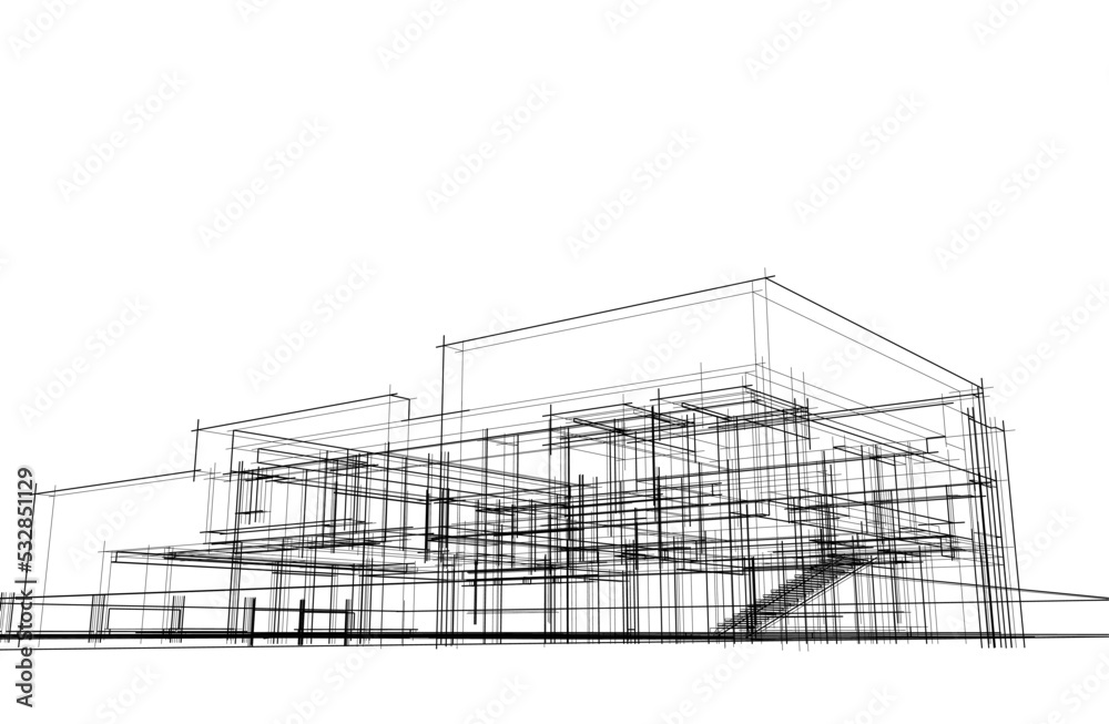 Architectural drawing vector 3d illustration