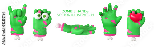 Zombie hand set. For Halloween or Day of the Dead. Realistic 3d style. Vector illustration