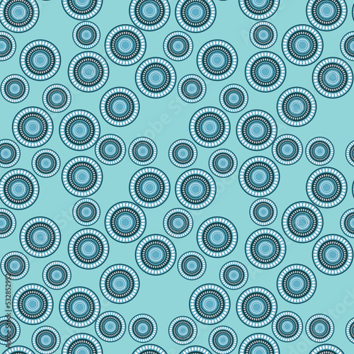 Seamless pattern with geometric aboriginal ornament. Ethnic tribal rounded color background. Afican, australian motiph. Dots painting. Vector illustration, template design for cloth, card, fabric