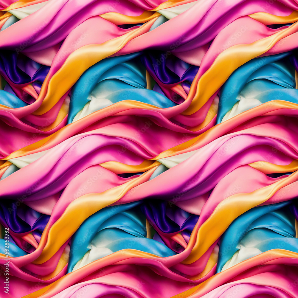 Obraz premium Seamless fabric pattern, colorful silk fabric background, abstract drape texture, 3d illustration