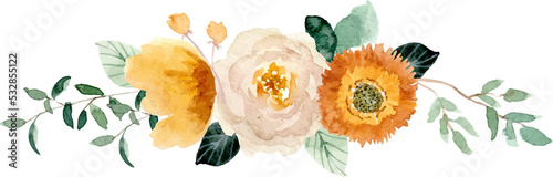 yellow beige floral bouquet watercolor border