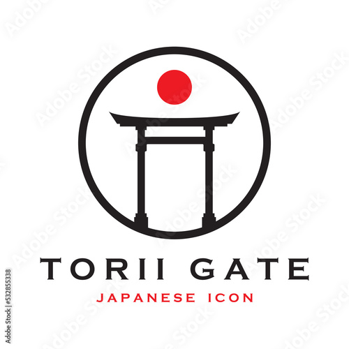 japanese torii gate vector and illustration with slogan template