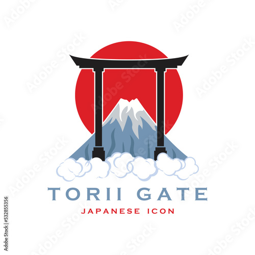 japanese torii gate vector and illustration with slogan template