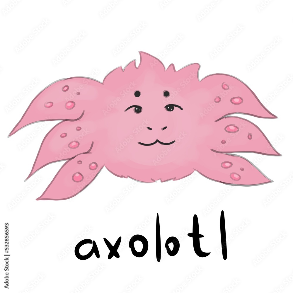 Axolotl, children's color illustration in cartoon style