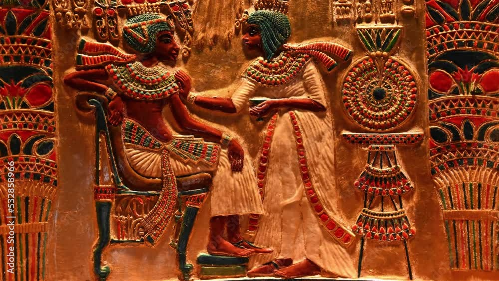Detail of ancient Egyptian hieroglyphs of people and god