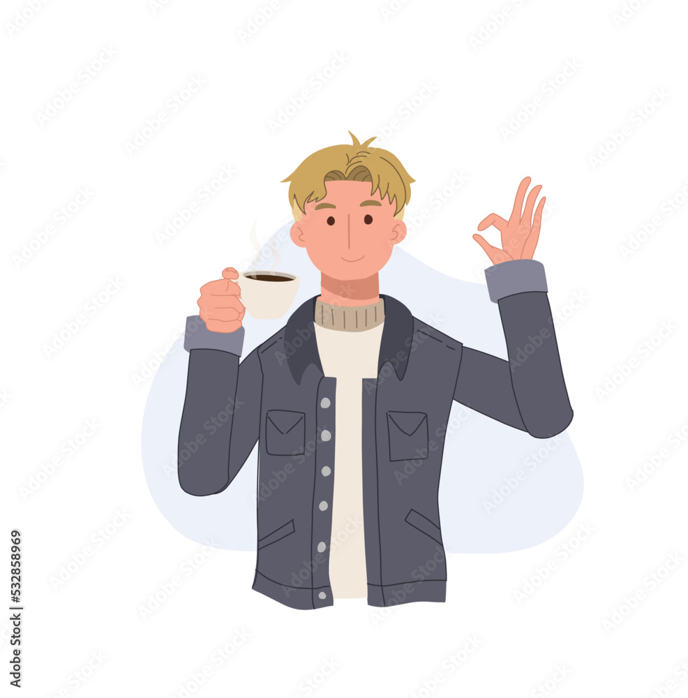 Coffee Break concept. Happy man having coffee break. Vector illustrations. Coffee Break concept. Happy man having coffee break. Vector illustrations.