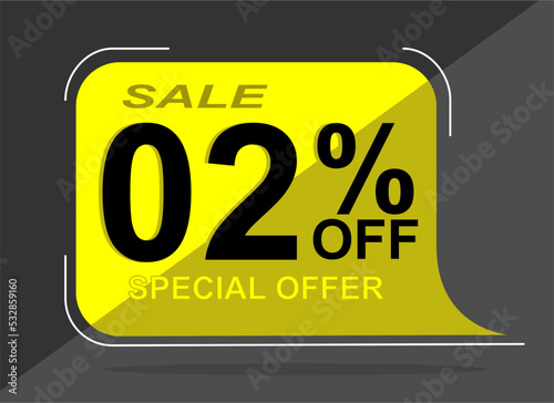 Sale tag 2% two percent off, vector illustration, balloon shape.