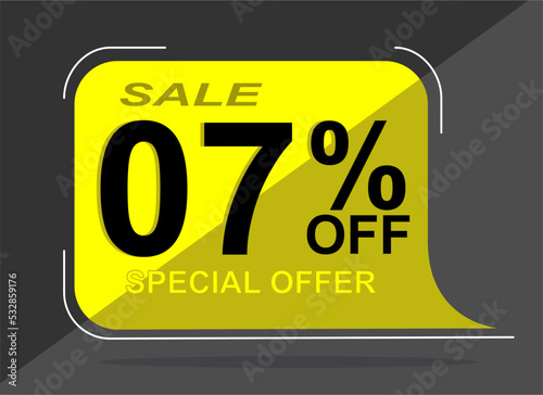 Sale tag 7% seven percent off, vector illustration, balloon shape.