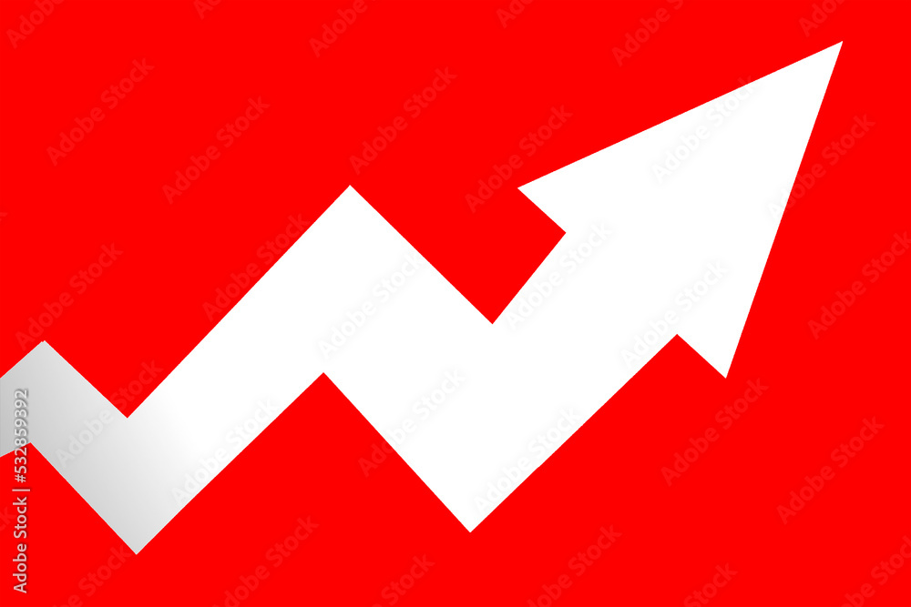 Rising arrow isolated on red background Rising arrow isolated on red background