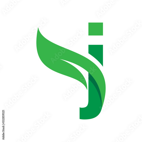 J Initial letter with green leaf logo