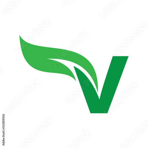 V Initial letter with green leaf logo