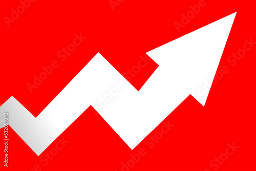 Rising arrow isolated on red background