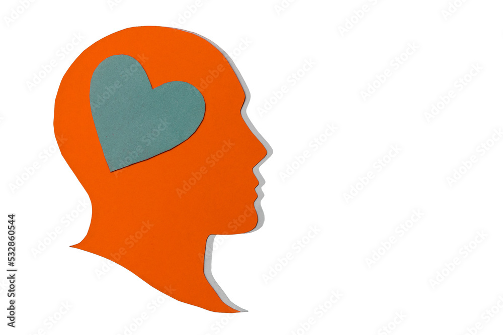silhouette of a person head with heart. Paper cut composition. Png