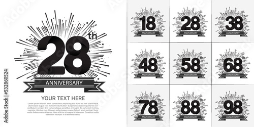 set of anniversary with black color and fireworks can be use for celebration moment