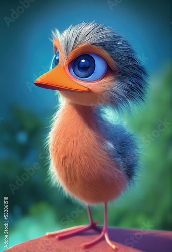 Fotografia, Obraz An adorable roadrunner bird created by artificial intelligence using a 3D CGI style akin to modern American animation studios