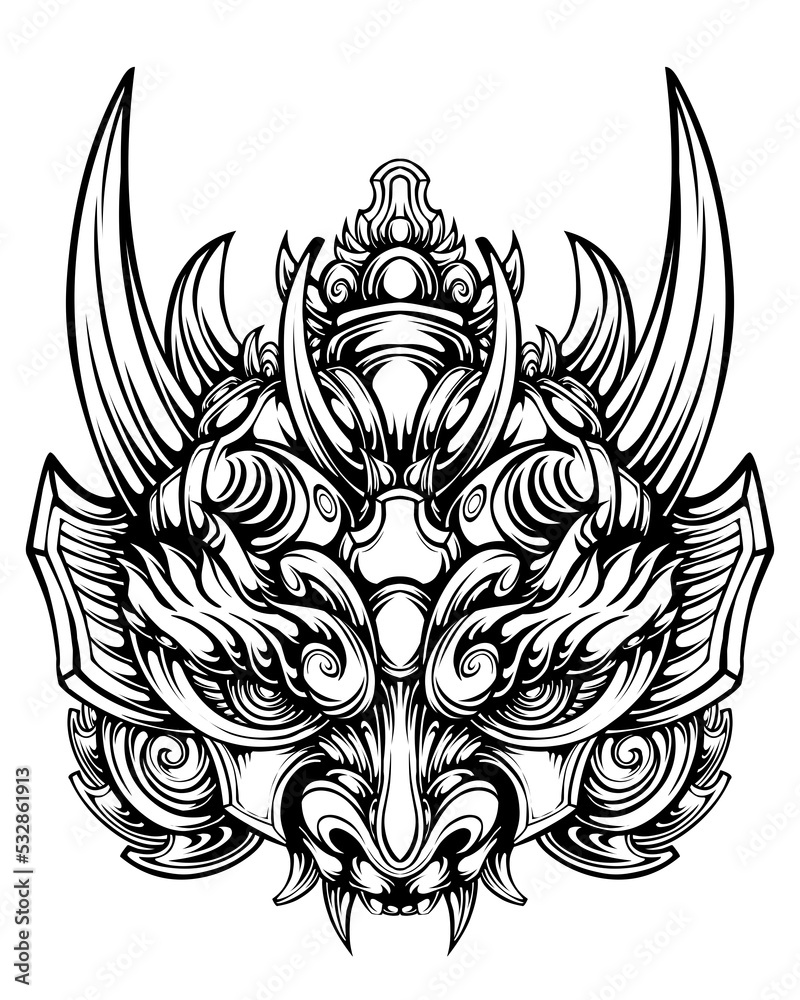 Japanese mask tattoo vector illustration