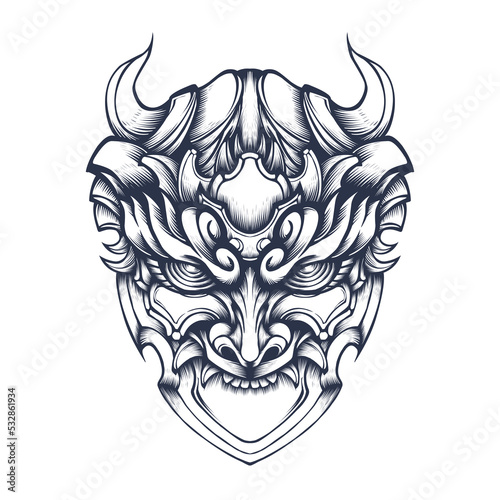 Japanese mask tattoo vector illustration