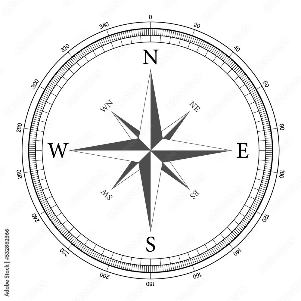 Compass on white background. Flat navigation symbol. stock illustration. Compass on white background. Flat navigation symbol. stock illustration.