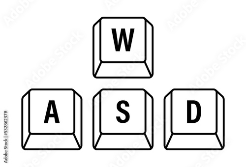 WASD computer keyboard buttons. Desktop interface. Web icon. Gaming and cybersport.  stock illustration.