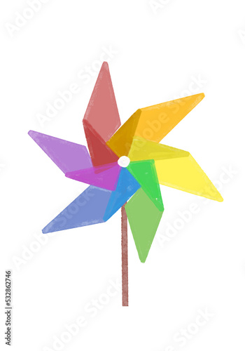 colorful pinwheel isolated on white, painted, illustration