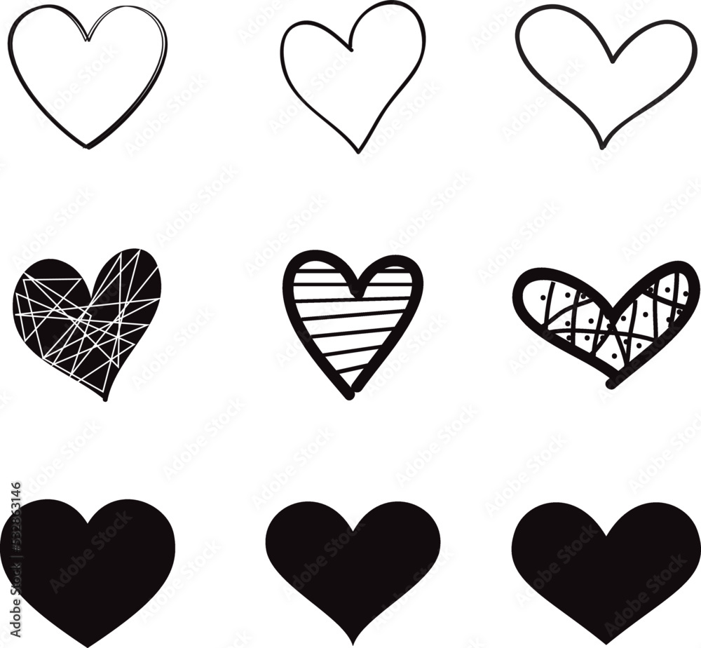 Heart hand draw vector. Black heart hand drawn love icons isolated. Paint brush stroke heart icon. Hand drawn vector for love logo, heart symbol, doodle icon and Valentine's day. Painted grunge vector Heart hand draw vector. Black heart hand drawn love icons isolated. Paint brush stroke heart icon. Hand drawn vector for love logo, heart symbol, doodle icon and Valentine's day. Painted grunge vector