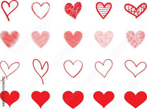 Heart hand draw vector. Red heart hand drawn love icons isolated. Paint brush stroke heart icon. Hand drawn vector for love logo, heart symbol, doodle icon and Valentine's day. Painted grunge vector