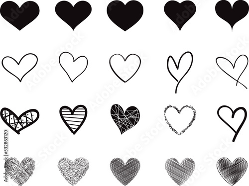 Heart hand draw vector. Black heart hand drawn love icons isolated. Paint brush stroke heart icon. Hand drawn vector for love logo, heart symbol, doodle icon and Valentine's day. Painted grunge vector