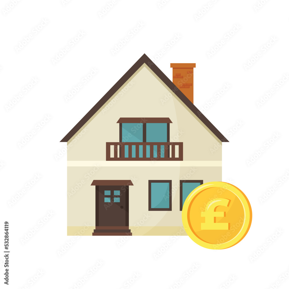 House with pound coin. House for sale. Real estate investment concept. Vector illustration House with pound coin. House for sale. Real estate investment concept. Vector illustration