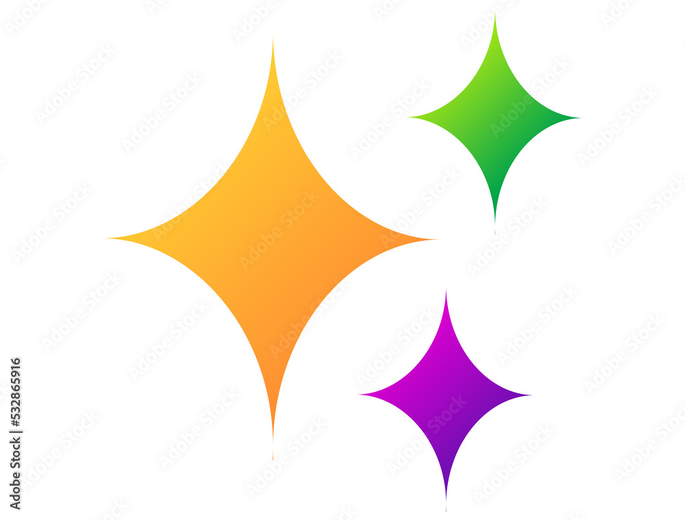 Glittering flashes of sparkles, yellow four-point stars icon on transparent background Glittering flashes of sparkles, yellow four-point stars icon on transparent background