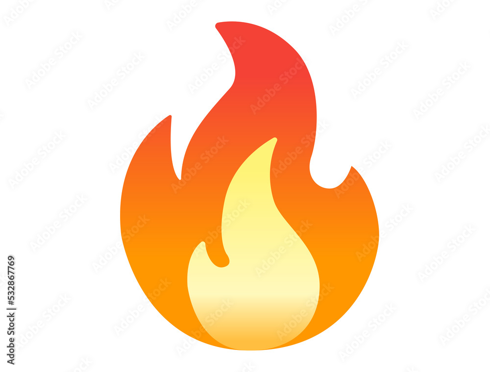 Cartoon styled depicted as a red, orange and yellow flickering flame fire icon on transparent background Cartoon styled depicted as a red, orange and yellow flickering flame fire icon on transparent background