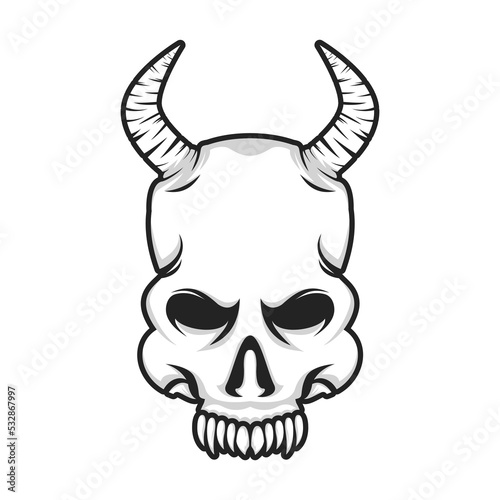 horned skull head vector illustration