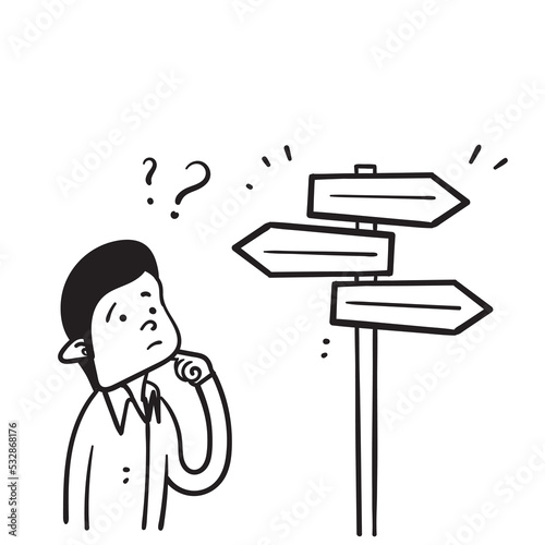 hand drawn doodle people confusing direction choice illustration vector