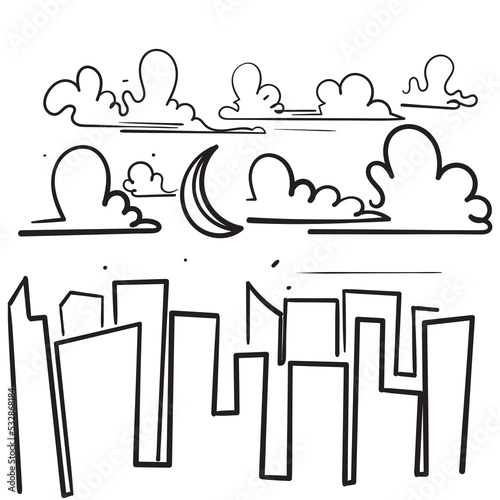 hand drawn doodle city skyline illustration vector