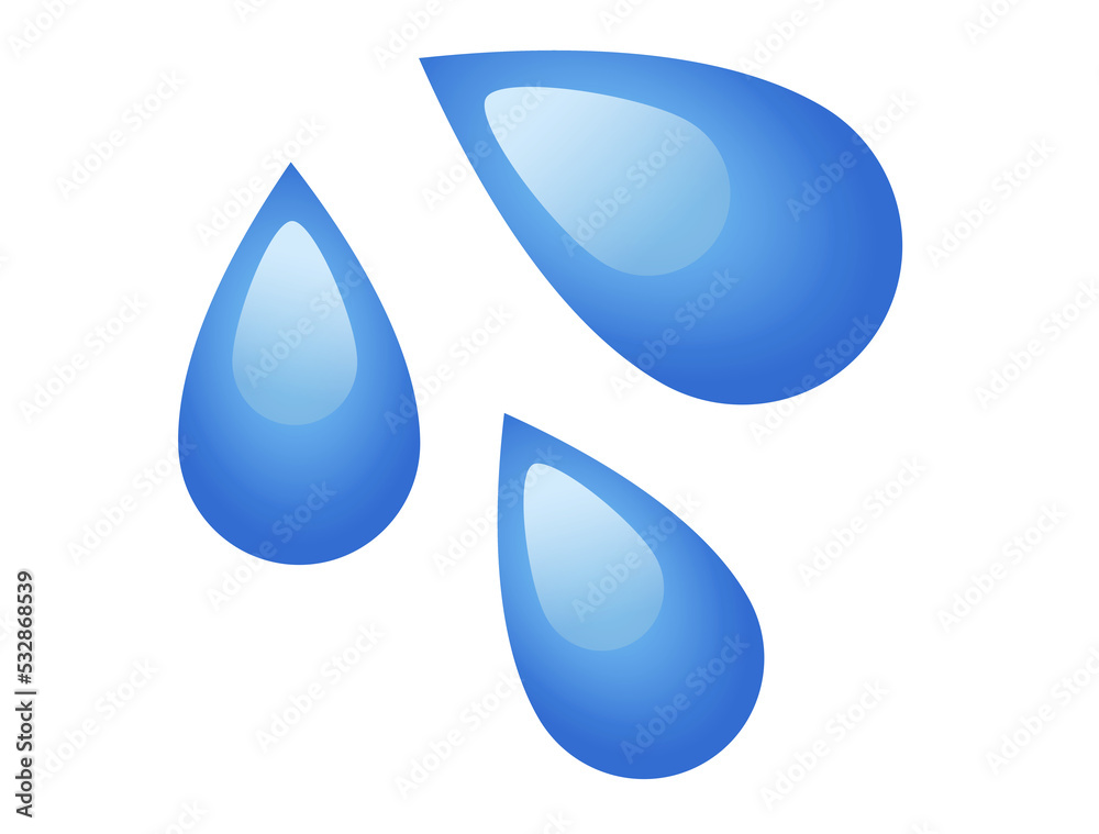 Three light blue droplets icon, as sweat beads, splashing down to right Three light blue droplets icon, as sweat beads, splashing down to right