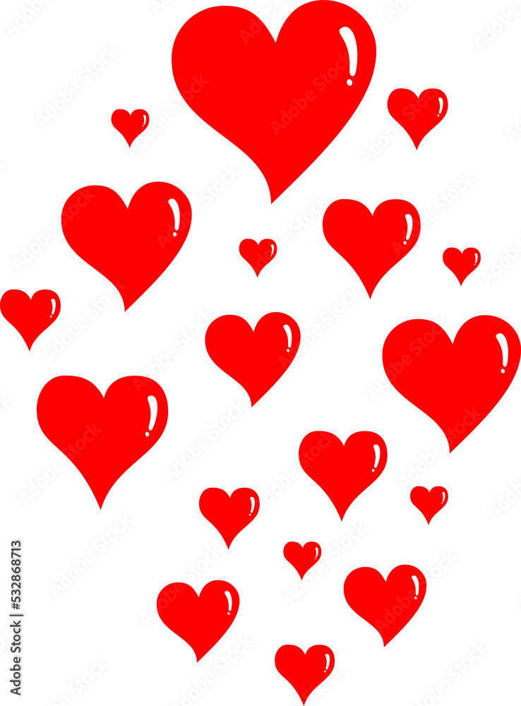 SET OF RED CARTOON STYLE HEARTS, DIFFERENT SIZES SET OF RED CARTOON STYLE HEARTS, DIFFERENT SIZES