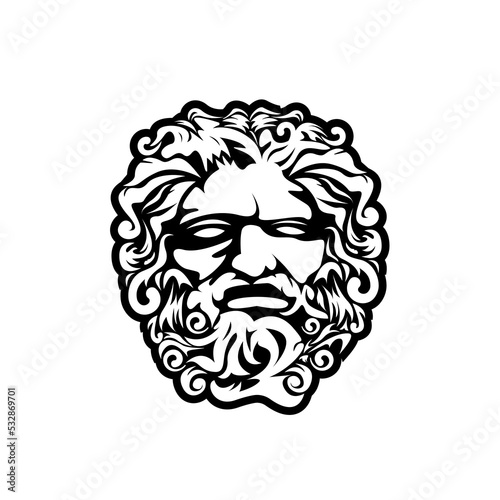 Greek god Zeus. Ancient Greek God Sculpture Philosopher. Face Zeus Triton Neptune logo design