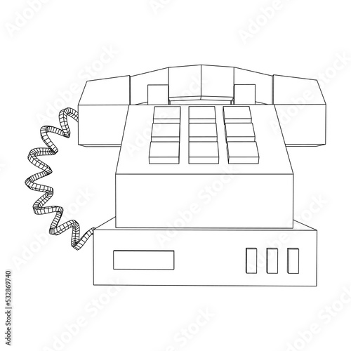 Old retro landline telephone. Wireframe vector