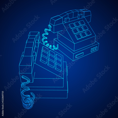 Old retro landline telephone. Wireframe vector