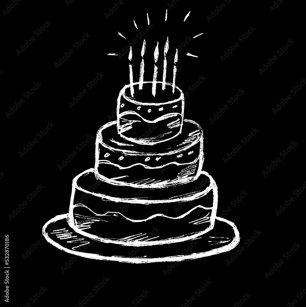 Birthday cake with candles of white color on a black background Stock ...