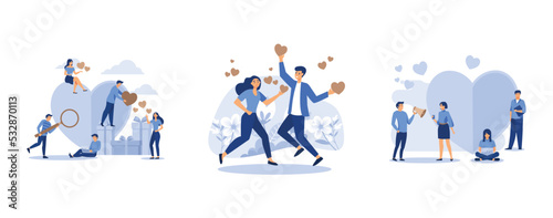 preparation for Valentine's Day, couple in love and hearts, big heart, set flat vector modern illustration