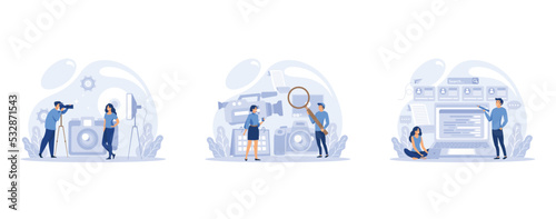 IT profession collection. Programmer write software and create code for computer. Coding script for project and app, set flat vector modern illustration