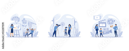school subject or educational class set. Student studying social and natural science. Modern school education system,set flat vector modern illustration