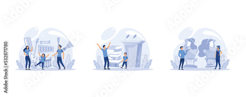Big school subject or educational class set. Student studying social and natural science. Modern school education system, set flat vector modern illustration